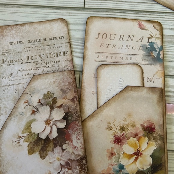 Junk Journal Cards Ephemera Pocket Cards Paris Florals scrapbooking handmade - Picture 4 of 9